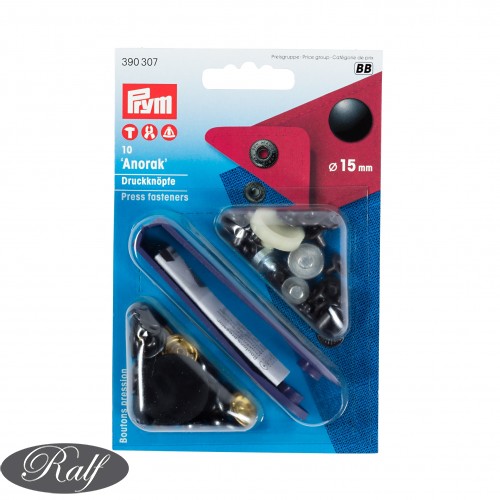 Set capse metalice negre 'Anorak' 15 mm - Prym 390307